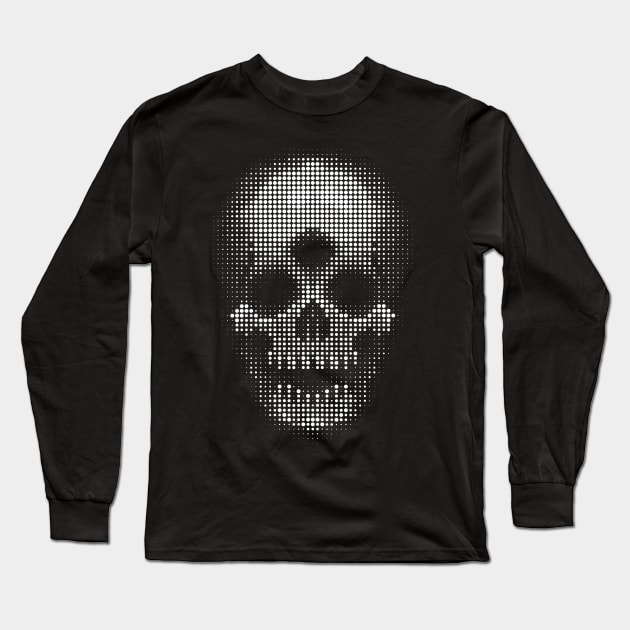 White Skull - HALFTONE DOT Long Sleeve T-Shirt by SideShowDesign